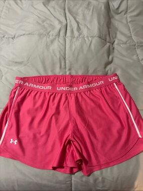 Under Armour Women's Bright Pink Athletic Shorts with White Trim